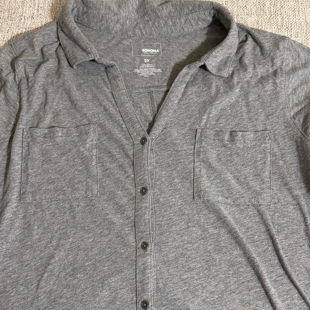 Charcoal Gray Button Down Shirt Plus Size 2X Cotton Lightweight Casual - Picture 3 of 10